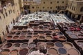 Chouwara Leather traditional tannery in ancient medina of Fes El Bali, Morocco, Africa. Royalty Free Stock Photo