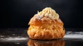 Choux au Craquelin: A display of choux pastry puffs, sugar-coated shells encasing cream filling