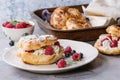 Choux cake Paris Brest with raspberries