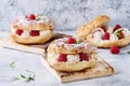 Choux cake Paris Brest with raspberries Royalty Free Stock Photo