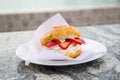 Choux cream, profiteroles with cream, and strawberry Royalty Free Stock Photo