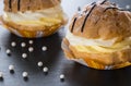 Choux pastry filled with custard and cream