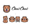 Chow Chow dog. Rock gesture, Muscles, Bone, Middle finger, Horns. Dog head, muzzle, face. Dog breed. Vector.