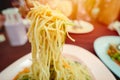 Chow Mein Chinese stir fry yellow noodle food closeup Royalty Free Stock Photo