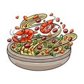 Chow Mein. Stimfried noodles with the meat?poultry and vegetables. Chinese food. Vector image isolated
