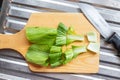 Choy Sum or Bok choy or chinese cabbage vegetable On the butcherpan Royalty Free Stock Photo