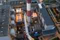 CHP, top view, coal plant, large plant in the evening