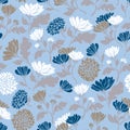 Seamless floral pattern with chrysanthemums. Texture with meadow flora for surfaces, paper, wrappers, backgrounds, scrapbooking.