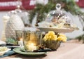 Chrictmas table with pinecones and candles