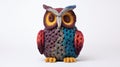Colorful Crocheted Owl Toy On White Background