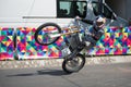Chris Pfeiffer stunt riding his electric motorbike