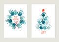 Chrismas cards to make with kids. Handprint Christmas tree with red star. Handprint Christmas wreath with red bow