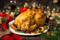 Chrismas chicken baked with cranberry, orange and rosemary. Christmas dinner. Royalty Free Stock Photo