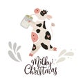 Chrismas cow vector card.