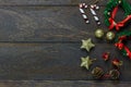 Chrismas decoration and ornament on wooden background w