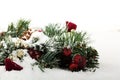 Chrismas decorations on white snow for background