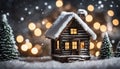 chrismas festive celebrate greeting backgroun of joyful house with snow flake and pine tree xmas theme Royalty Free Stock Photo