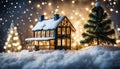 chrismas festive celebrate greeting backgroun of joyful house with snow flake and pine tree xmas theme Royalty Free Stock Photo