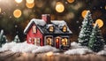 chrismas festive celebrate greeting backgroun of joyful house with snow flake and pine tree xmas theme decoration joyful