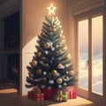 Chrismas tree in house, AI generate Royalty Free Stock Photo