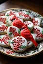 Chrismass cookies on a plate with red birds symbol