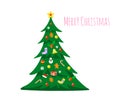 Christmas tree decorated with decorations isolated on white background. Merry Christmas