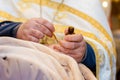 Chrismation sacrament of newborn baby during christening Royalty Free Stock Photo