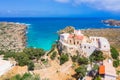 Chrisoskalitissa Monastery or Panagia Chryssoskalitissa located on the southwest coast of Crete near Elafonisi,  Greece. Royalty Free Stock Photo