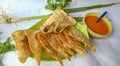 Chrispy Fried Dumpling with chilli sauce. Royalty Free Stock Photo