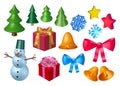 Vector 3D rendering Christmas decoration set.