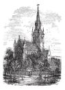 Christ Church Cathedral in Fredericton, New Brunswick, Canada vintage engraving