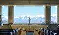 Inside the Church of the Good Shepherd with mountain view background, lake Tekapo, New Zealand Royalty Free Stock Photo