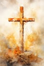 Christ cross in style of abstract watercolor painting, babtism religious background