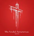 Christ crucifix cross symbol sketch on red background. Psalm 56:3