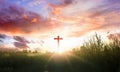 Christ Jesus concept: cross in the morning at sunrise