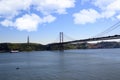 Christ the King Statue and April 25th bridge, lisbon portugal Royalty Free Stock Photo