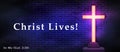 Christ Lives in Me banner. Cyberpunk background with a glowing Christian shrine Royalty Free Stock Photo