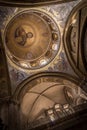 The Christ Pantocrator mosaic inside the catholicon dome in the Church of the Holy Sepulchre, the Christian shrine. Royalty Free Stock Photo