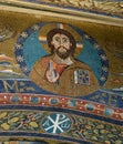 Christ Pantocrator. Mosaic on the triumphal arch in the Apse in the Basilica of Saint Clement. Rome, Italy Royalty Free Stock Photo