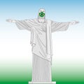 Christ redeemer with anti covid-19 mask, Brazil, vector illustration