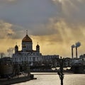 Christ Redeemer cathedral and other Moscow landmarks in sunrays Royalty Free Stock Photo