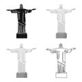 Christ the Redeemer icon in cartoon style isolated on white background. Brazil country symbol stock vector illustration.