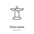 Christ redeemer outline vector icon. Thin line black christ redeemer icon, flat vector simple element illustration from editable Royalty Free Stock Photo