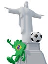 Christ the Redeemer with soccer ball and brasil map cartoon on b Royalty Free Stock Photo