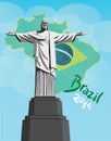 Christ the redeemer statue with brazil flag Royalty Free Stock Photo