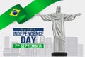 Christ the redeemer statue with 7 September Brazil Independence Day Banner Vector Illustration