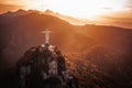 Christ the Redeemer Statue on top of Corcovado Mountain at sunset - Rio de Janeiro, Brazil Royalty Free Stock Photo