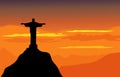 Christ The Redeemer & Sunset Landscape - Vector