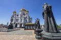 Christ the Savior Cathedral and monuments of the sculptural complex Patriarchs of Moscow and all Russia. Moscow, Russia