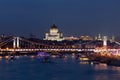 Christ the Savior Cathedral, Moskva river and Krymean bridgein evening blue twilight in Moscow Royalty Free Stock Photo